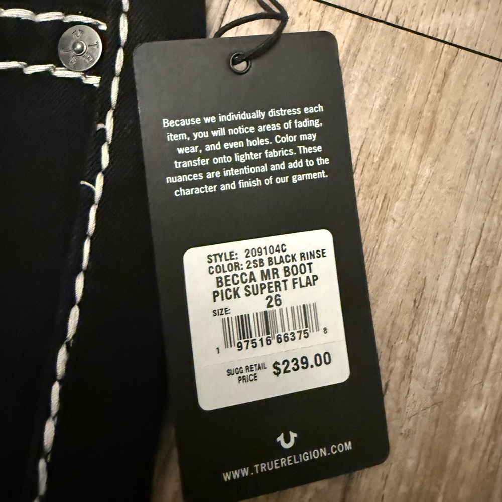 True Religion Black Boot Cut Jeans with White Stitching - Picture 2 of 5